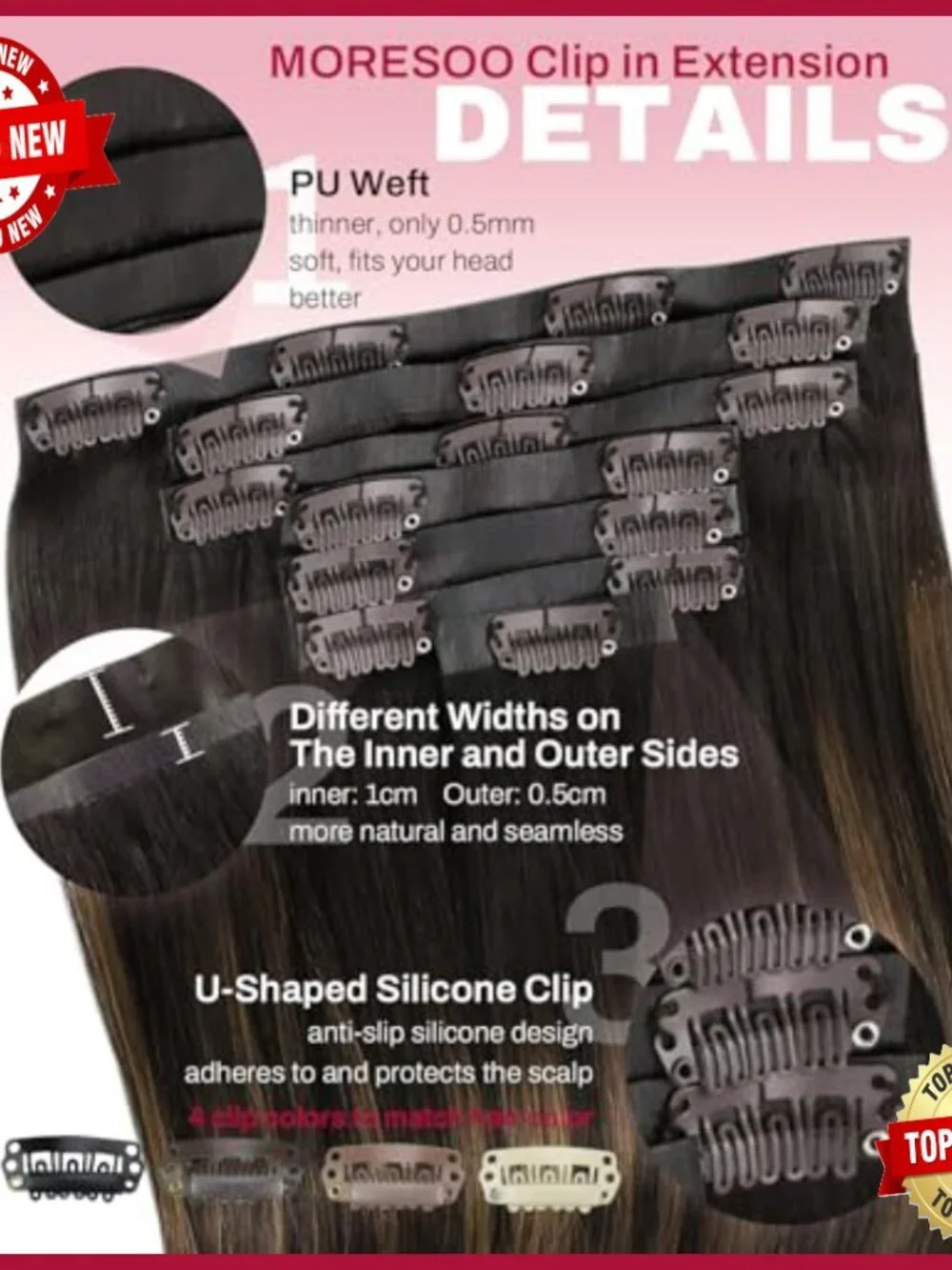 Seamless Clip-In Human Hair Extensions 18 Inch 120g 7pcs Volume